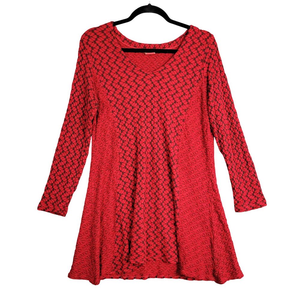 TIANELLO by Steve Barraza Red Artsy Swing Tunic Top Flowy Modest SIZE SMALL